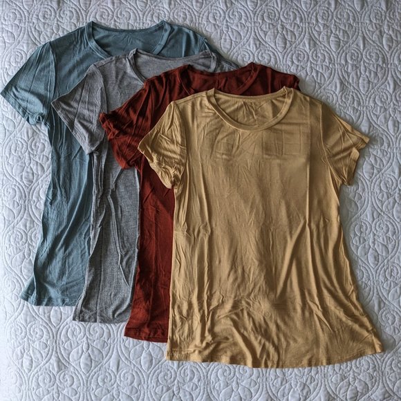 Active Basic Tops - Set of 4 lightweight ACTIVE BASICS short sleeve soft t-shirts Small Grey Blue